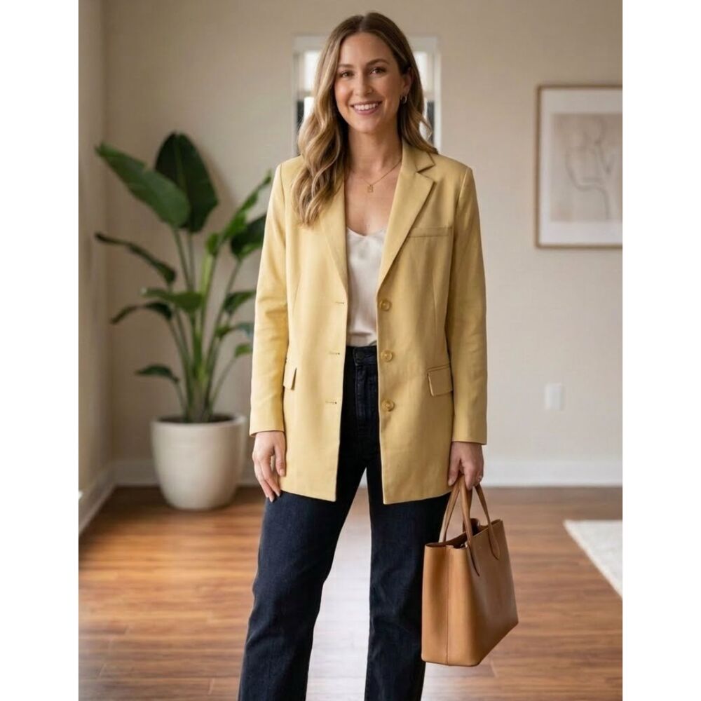 New PrettyLittleThing Yellow Oversized Pocket Front Boxy Blazer Women's Size 2